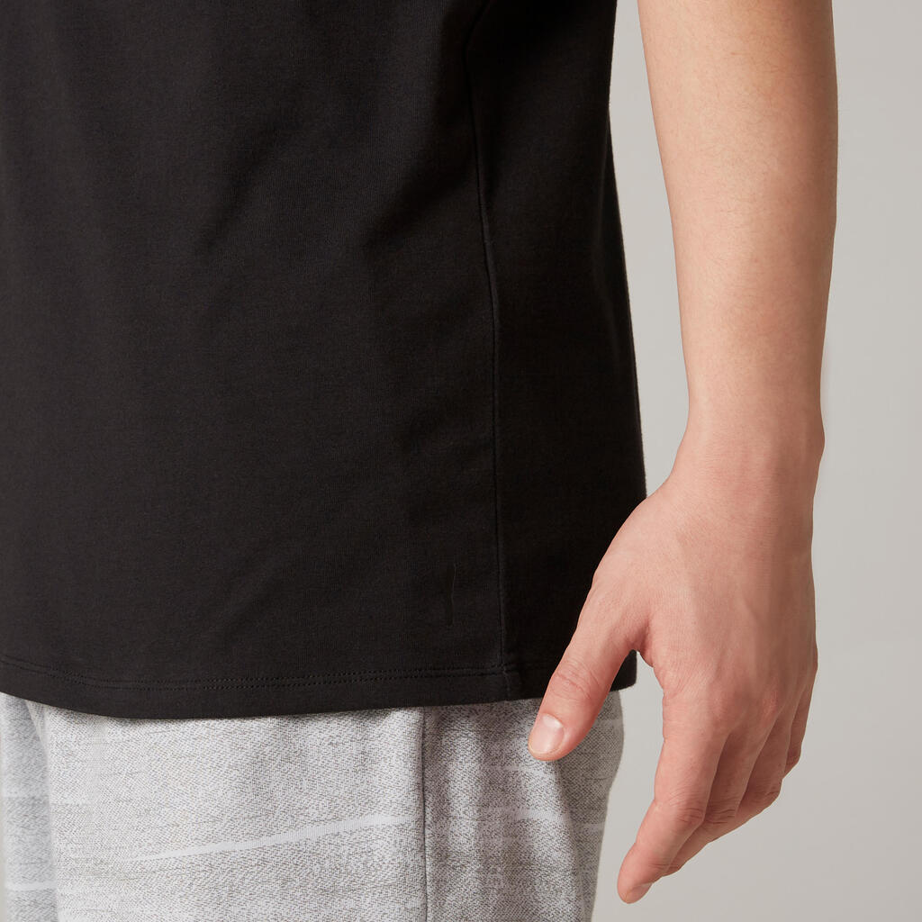 Men's Short-Sleeved Straight-Cut Crew Neck Cotton Fitness T-Shirt 500 - Black