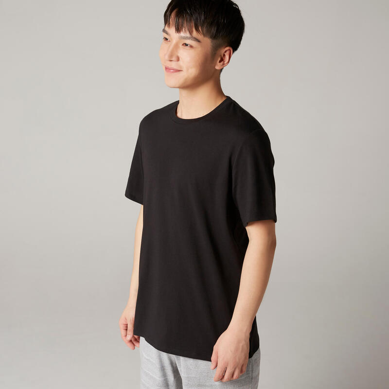 T-Shirt Herren Regular Rundhals Baumwolle Fitness - 500 schwarz 