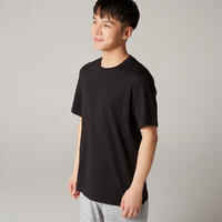 Men's Short-Sleeved Straight-Cut Crew Neck Cotton Fitness T-Shirt 500 - Black