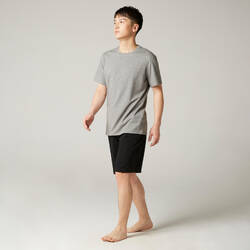 Men's Short-Sleeved Straight-Cut Crew Neck Cotton Fitness T-Shirt 500 Light Grey