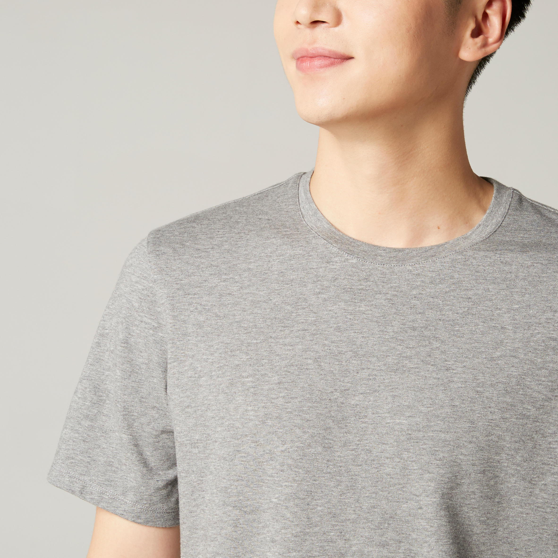 Men's Short-Sleeved Straight-Cut Crew Neck Cotton Fitness T-Shirt 500 Light Grey 10/21