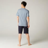 T-shirt fitness manches courtes coton extensible col rond homme bleu