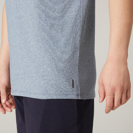 T-shirt fitness manches courtes coton extensible col rond homme bleu
