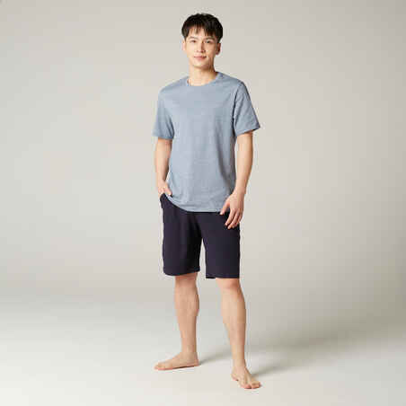 Men's Short-Sleeved Straight-Cut Crew Neck Cotton Fitness T-Shirt 500 - Blue