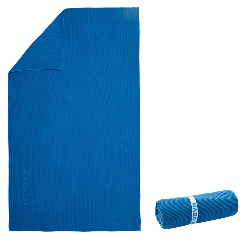 微纖維條紋毛巾L號80 x 130 cm－藍色