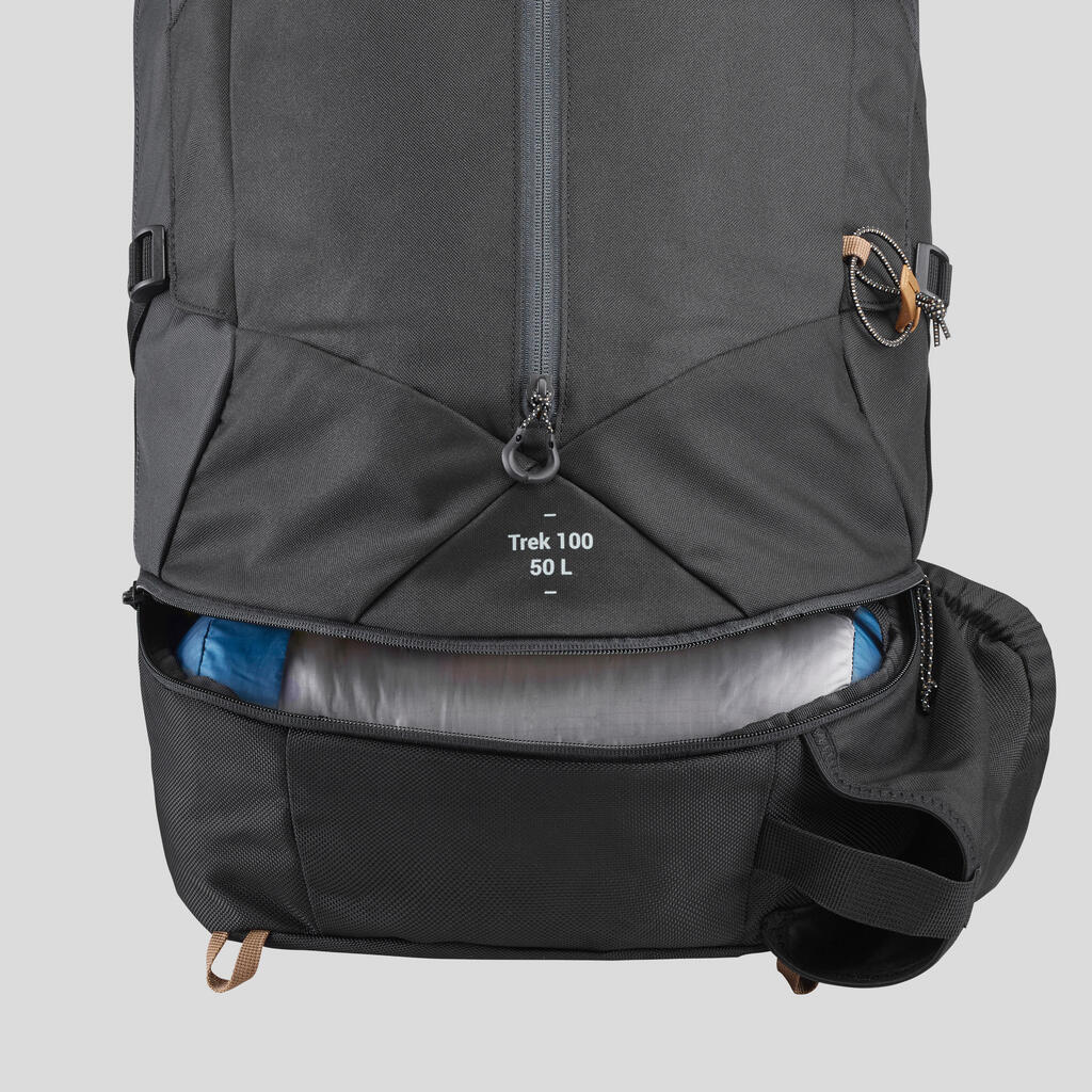 Vīriešu kalnu trekinga mugursoma “Trek 100 Easyfit”, 50 l, melna