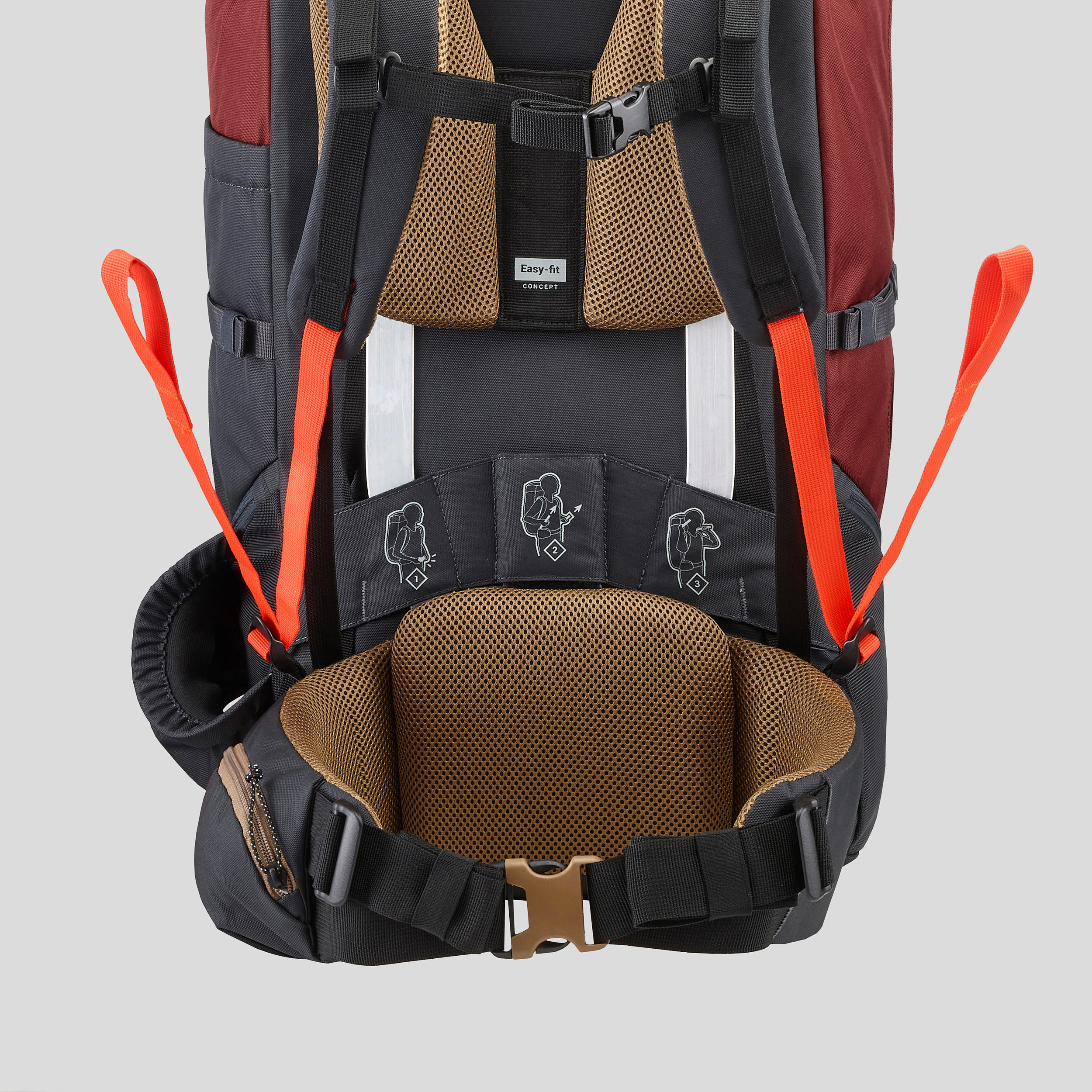MOCHILA DE TREKKING Y MONTAÑA TREK100 EASYFIT 70 LITROS ROJO - Decathlon