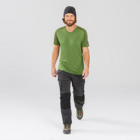 Чоловіча футболка Trek 500 для гірського трекінгу, з вовни мериноса - Зелена