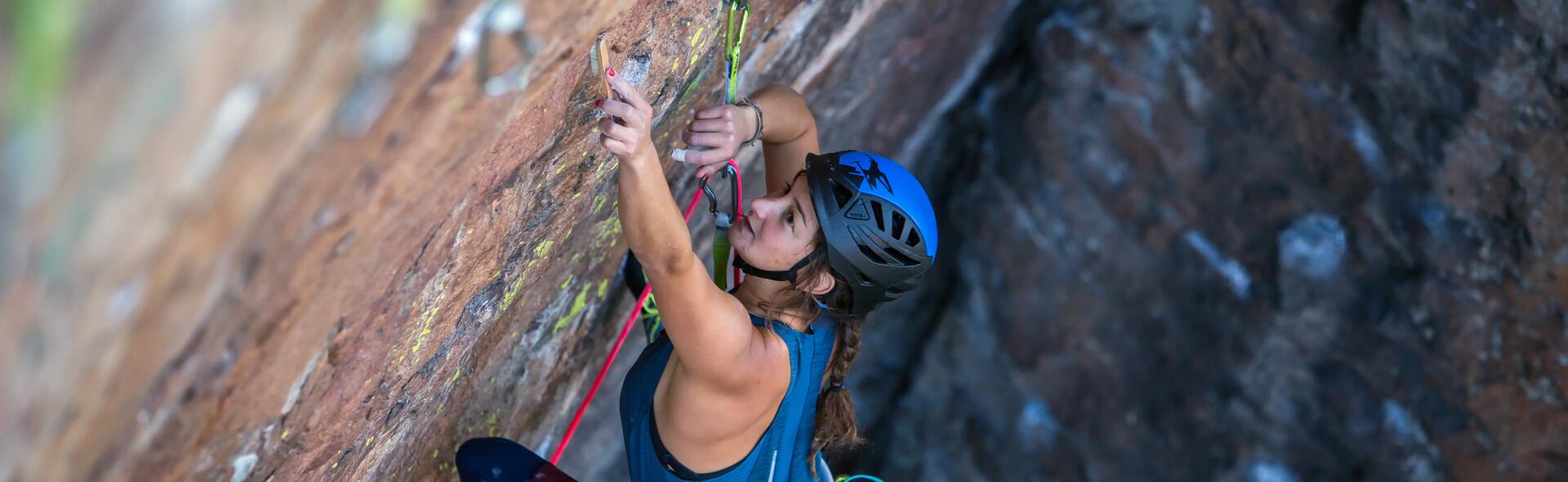 Woman climbing outdoors