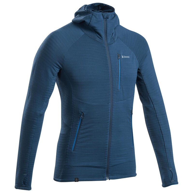 Men S Merino Wool Technical Hooded Pullover Alpinism Blue Simond
