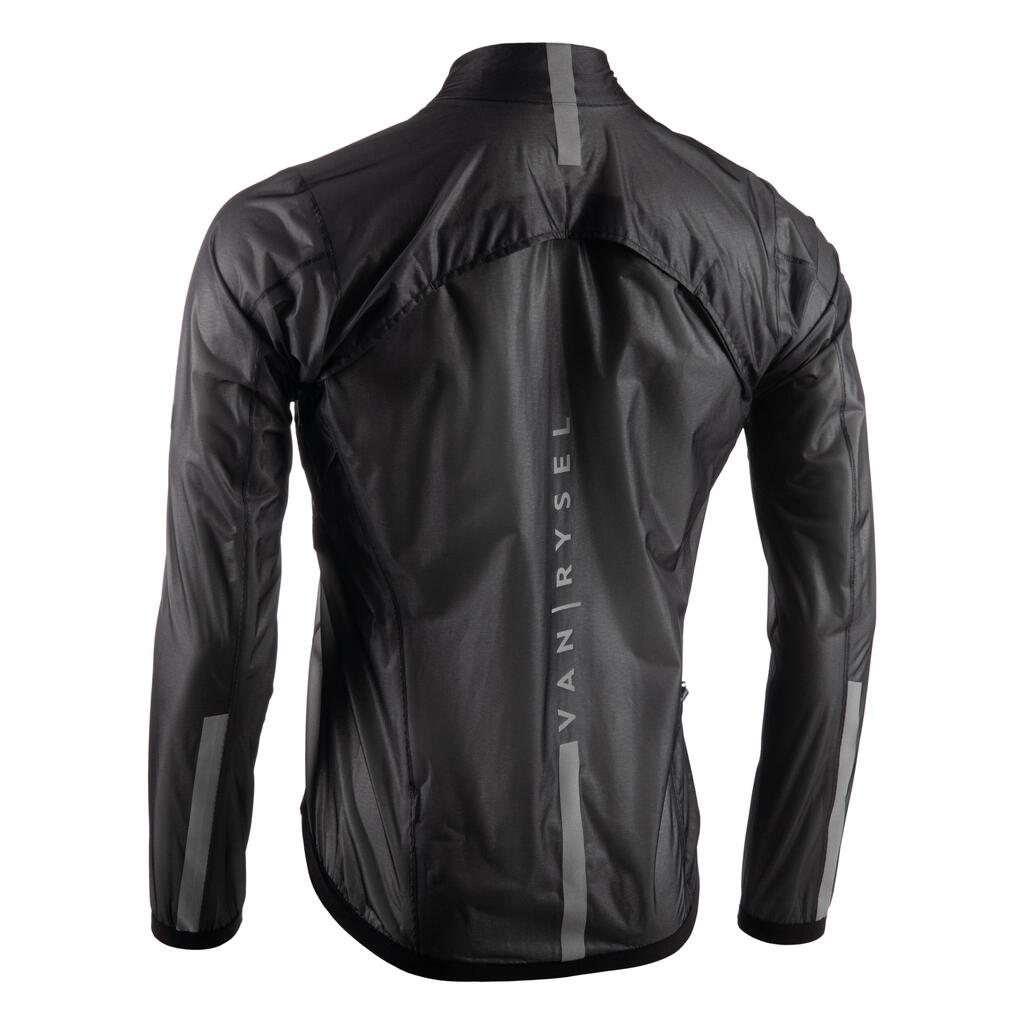 Regenjacke langarm Rennrad Racer ultralight Herren schwarz 