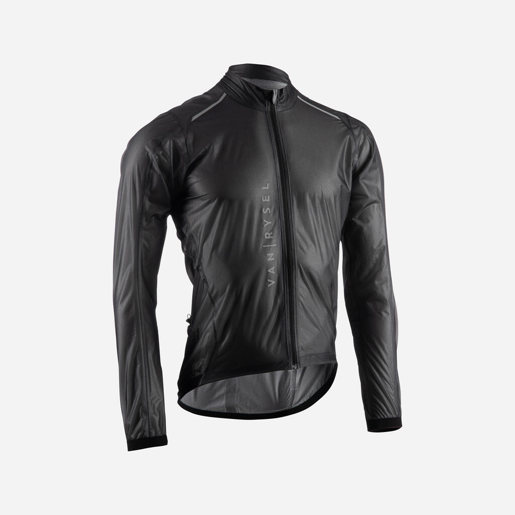 Regenjacke langarm Rennrad Racer ultralight Herren schwarz 