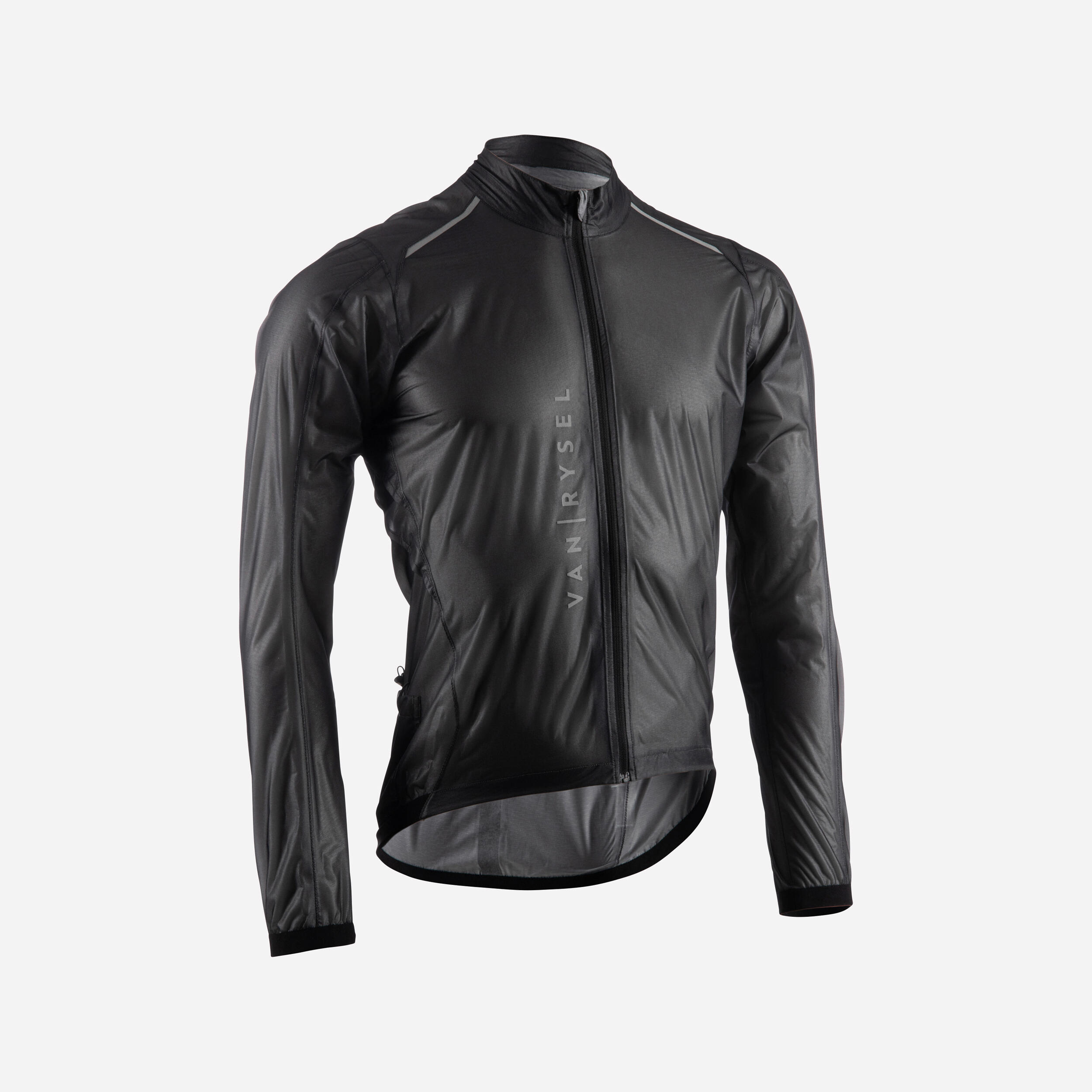 VAN RYSEL Men's Long-Sleeved Road Cycling Rain Jacket Racer Ultralight - Black