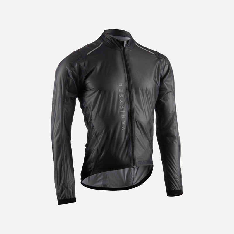 Men's Long-Sleeved Road Cycling Rain Jacket Racer Ultralight - Black