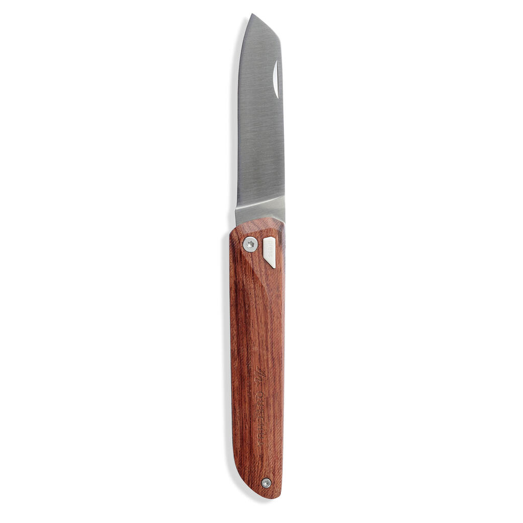 Hiking knife with blade lock and wooden handle mh100