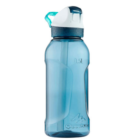 Water Bottle With Instant Stopper & Straw 0.5L - Blue