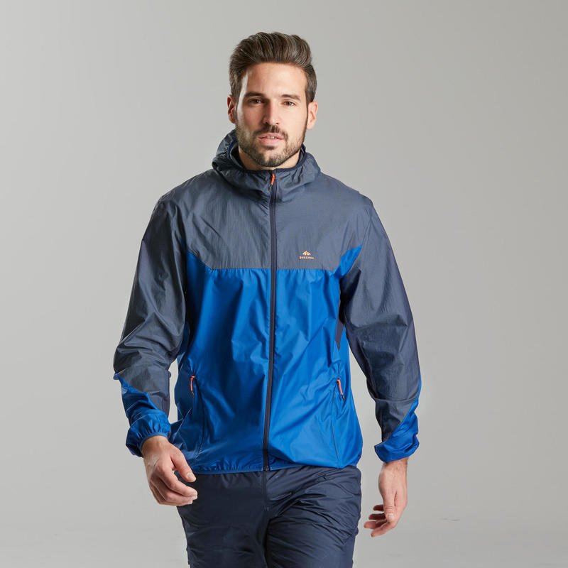 Men's fast hiking windproof jacket FH500 Helium Wind - Blue Quechua ...