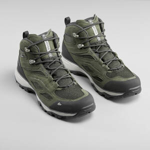 Men Mid Ankle Waterproof Hiking Shoes with Non-Slip Outsole Khaki - MH100
