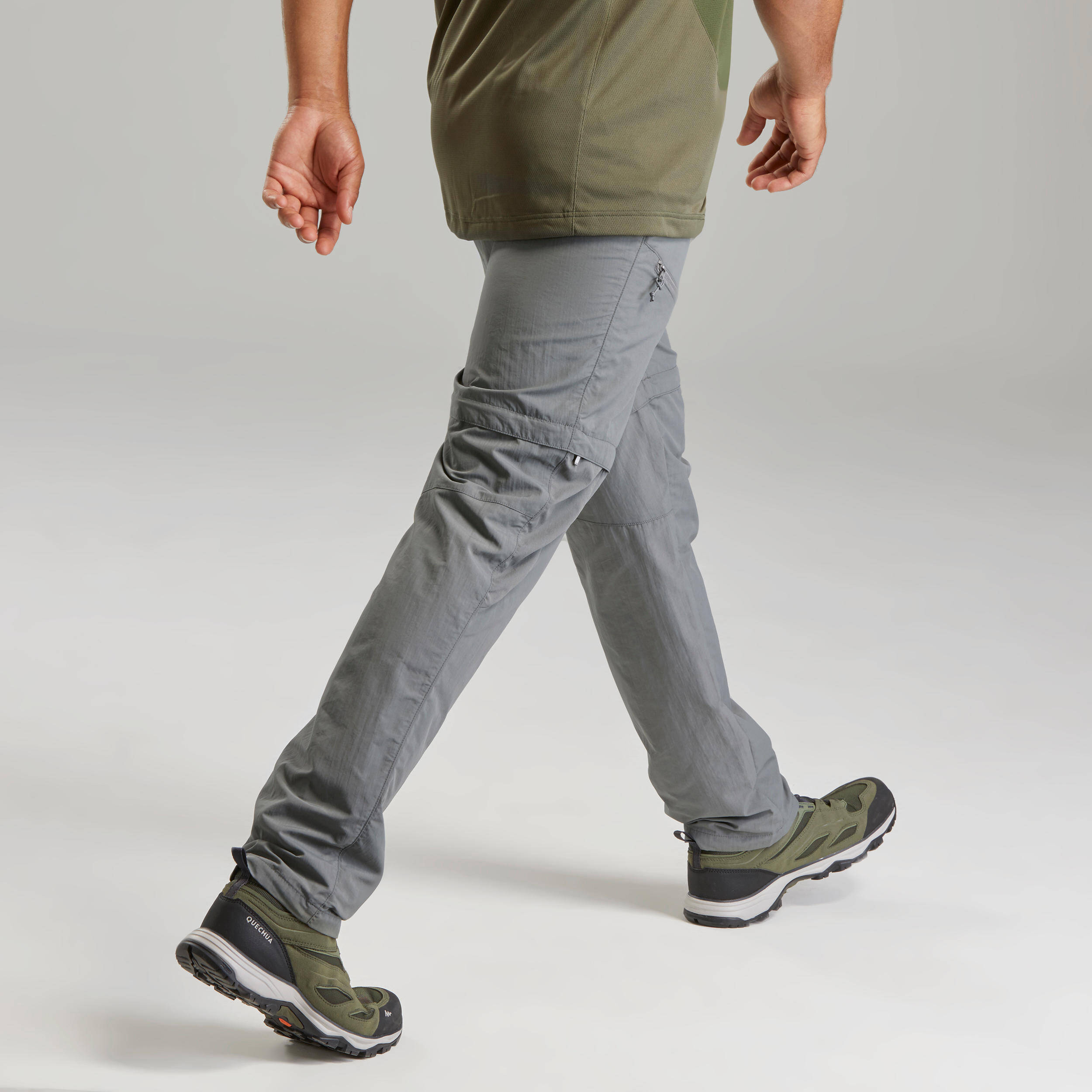 Men Hiking Pants MH150 Zip - Off Grey -  3