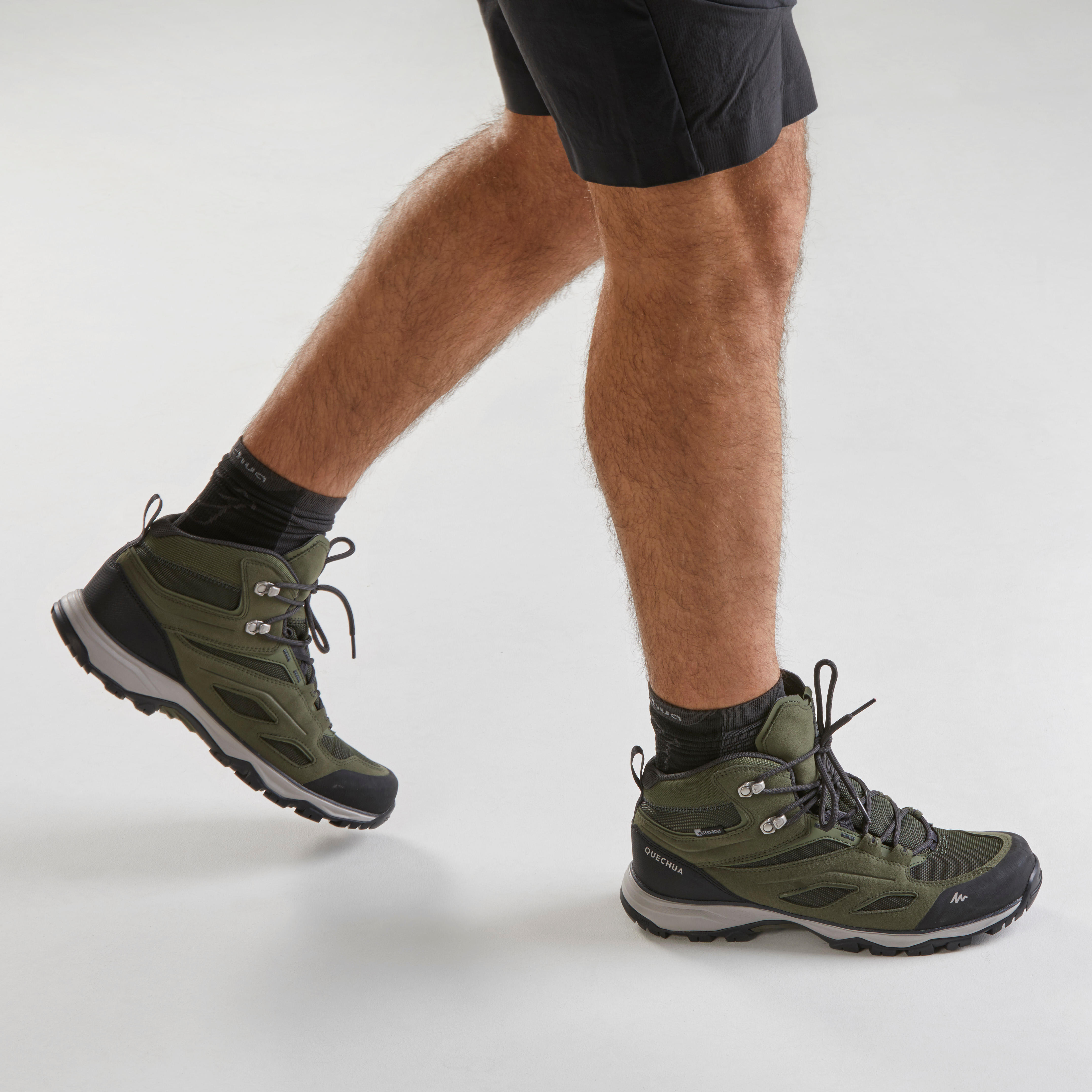Men s waterproof mountain hiking shoes MH100 Mid Khaki