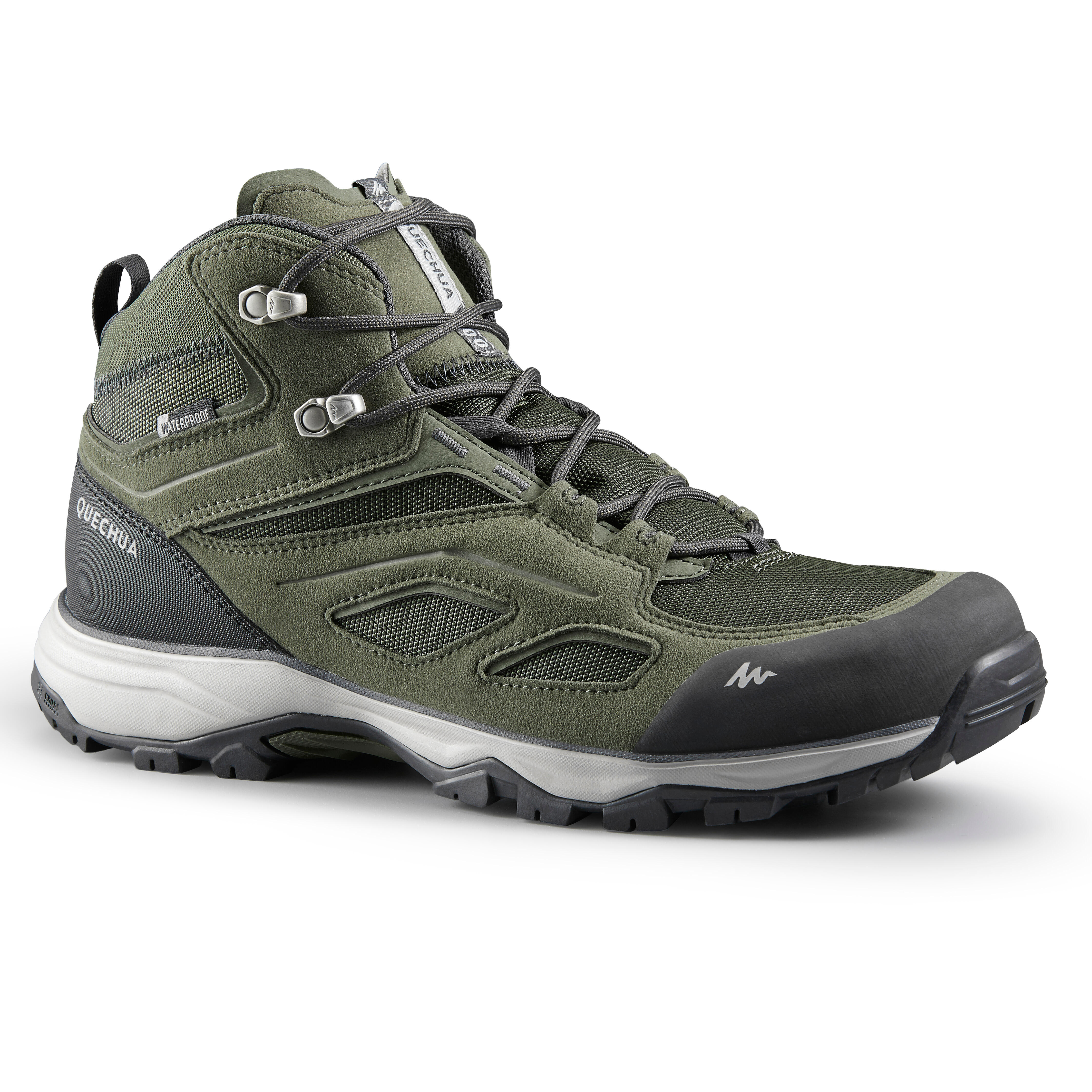 Waterdichte schoenen voor bergwandelen heren MH100 mid kaki | QUECHUA |  Decathlon.nl