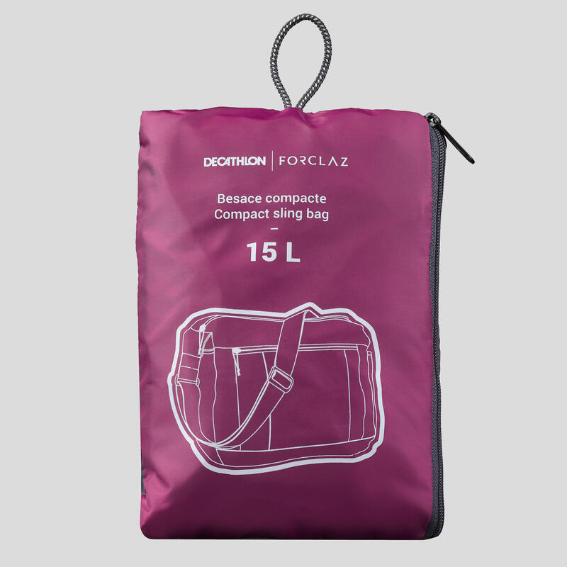 Compacte schoudertas voor backpacken TRAVEL 15 liter paars