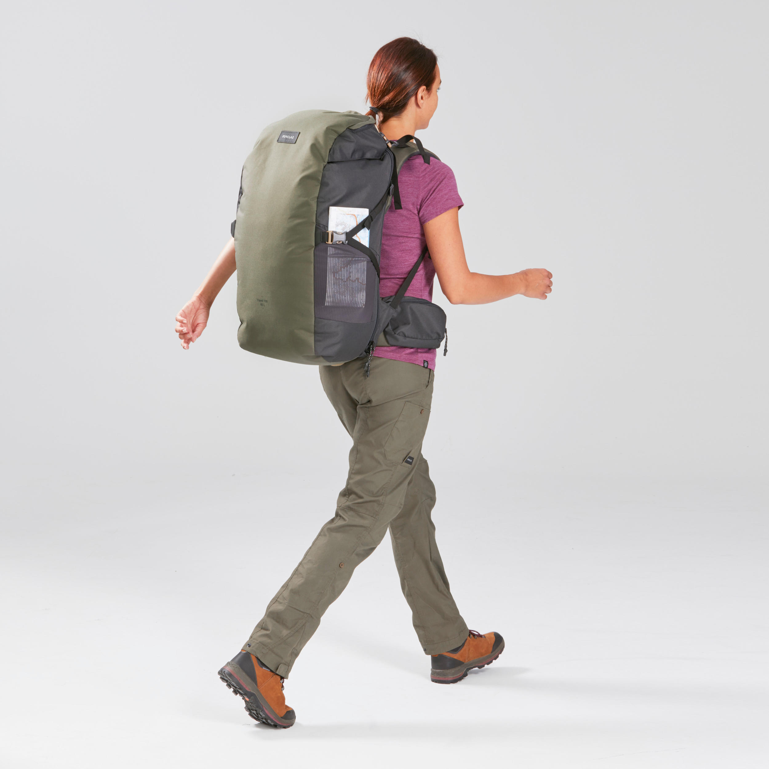 Hiking Backpack 60 L Travel 100 Dark ivy green Carbon grey