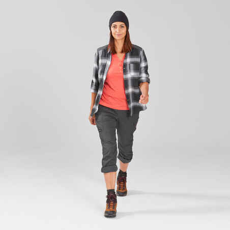 Women's Trekking Shirt Travel 100 - Black Check