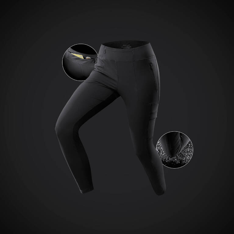 Women's Travel Trekking Reinforced & Multi-Pocket Leggings | TRAVEL 500 Black