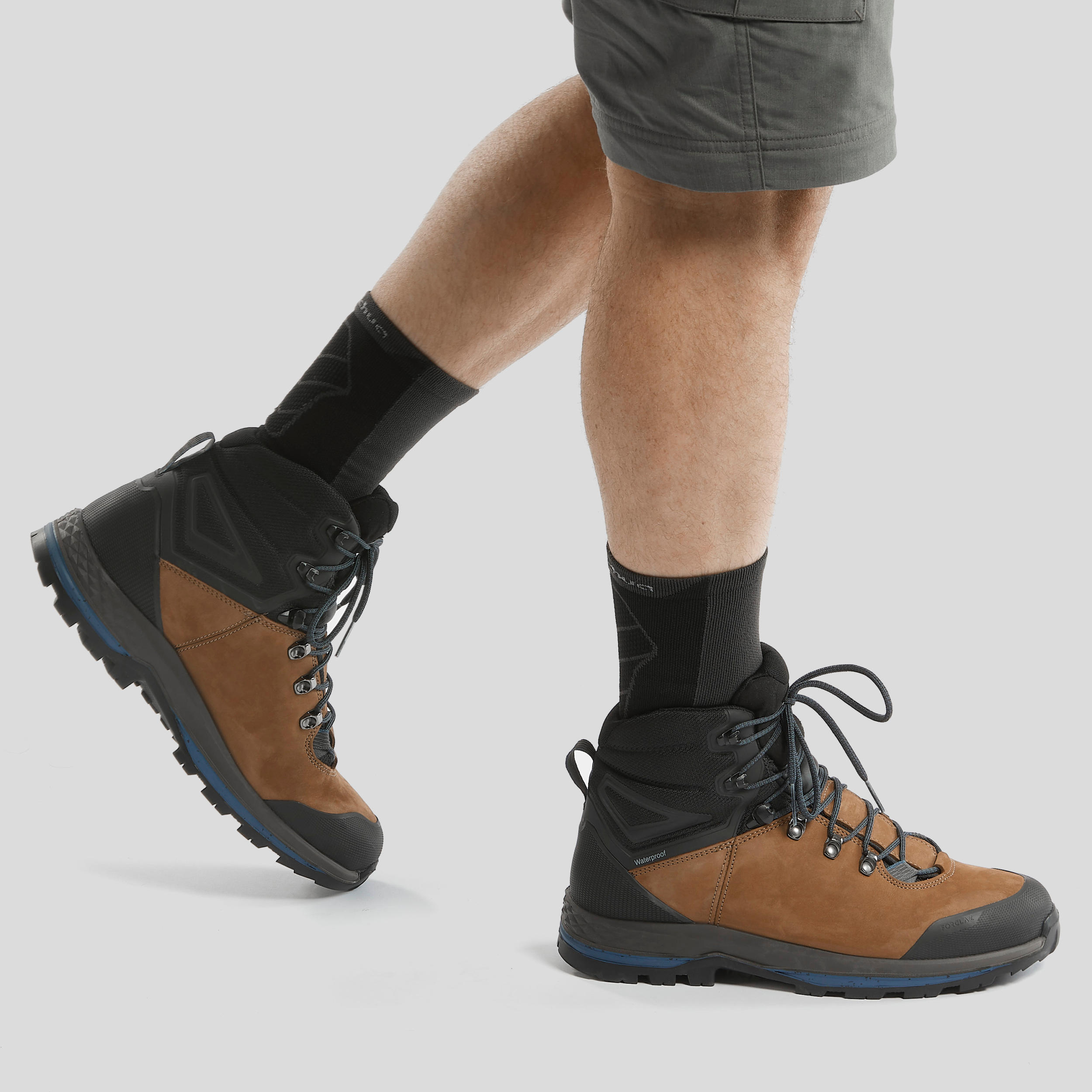 Men Trekking Waterproof Leather Boots Forclaz Trek 100 Brown