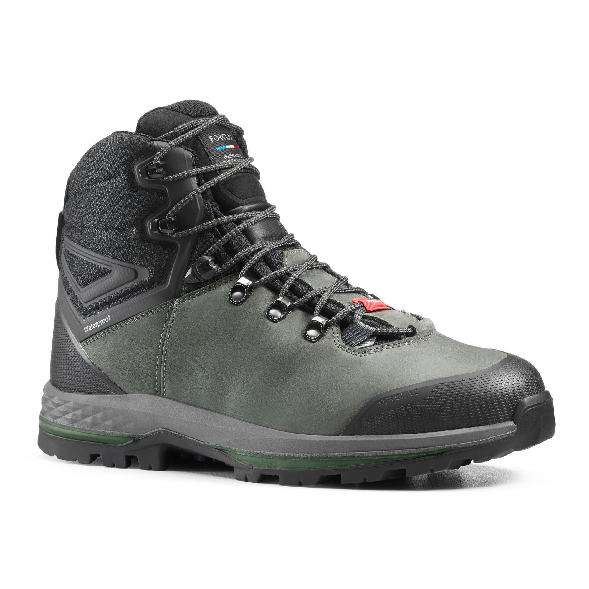 Forclaz Men's Waterproof Leather Hiking Boots - MT100 Wide Khaki