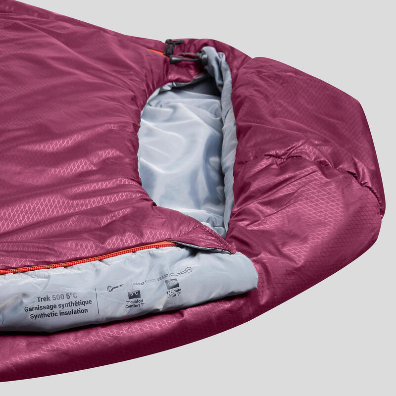 Sac de dormit cu umplutură din vatelină Trekking MT500 5°C Bordo