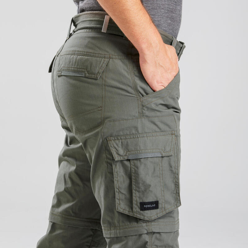 Pantalón desmontable montaña y trekking cargo Hombre Travel 100 caqui