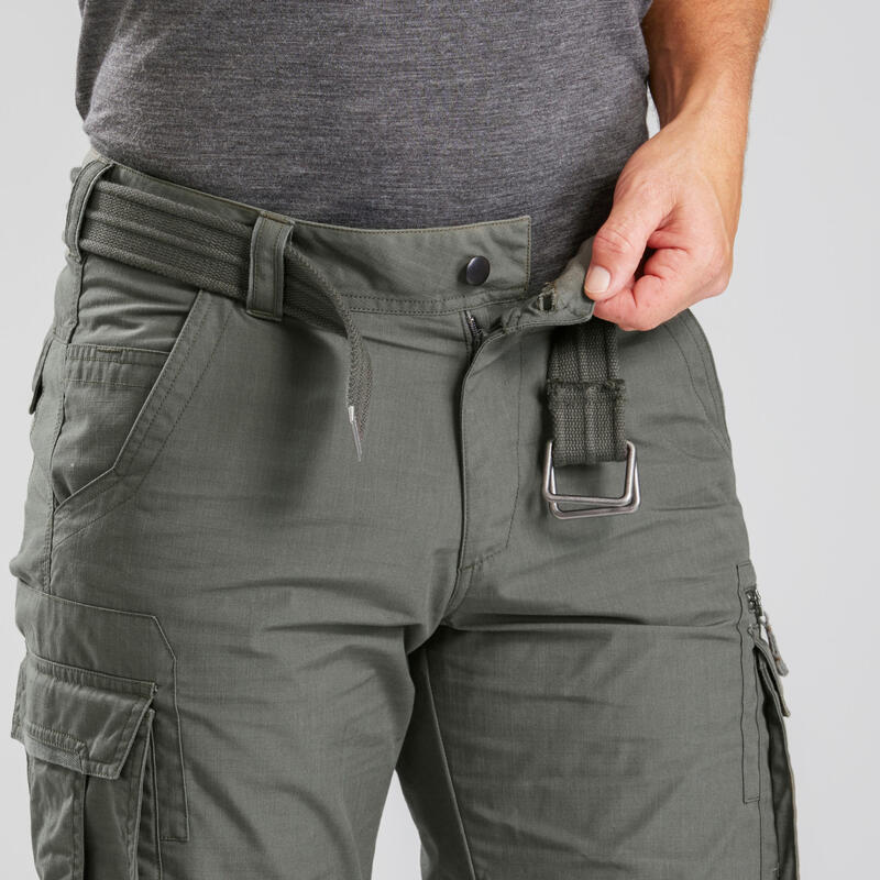 Pantalón desmontable montaña y trekking cargo Hombre Travel 100 caqui