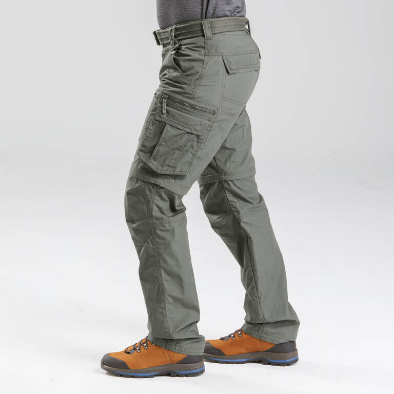 Men's Travel Trekking Zip-Off Cargo Trousers - Travel 100 Zip-Off - khaki