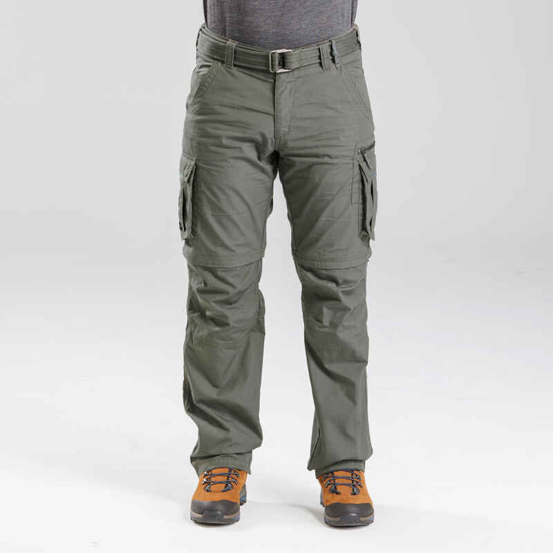 Pantalón desmontable montaña y trekking cargo Hombre Travel 100 caqui