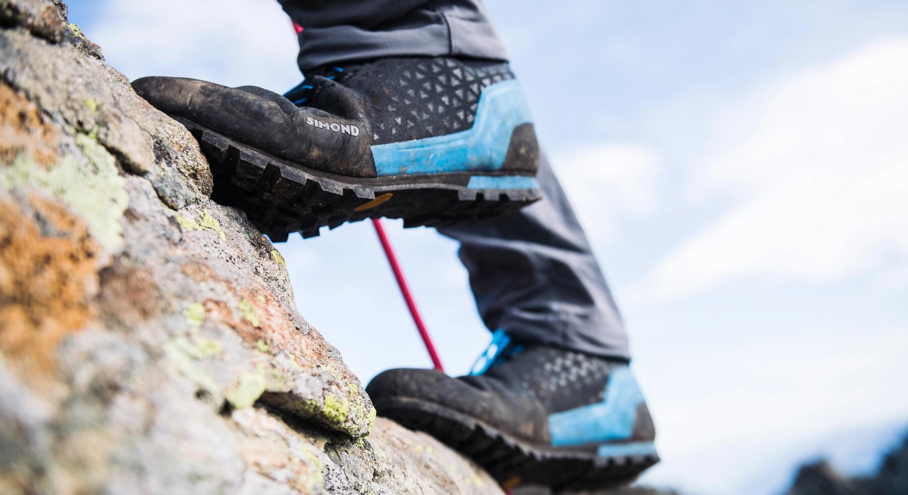 close up of rock climbing shoes