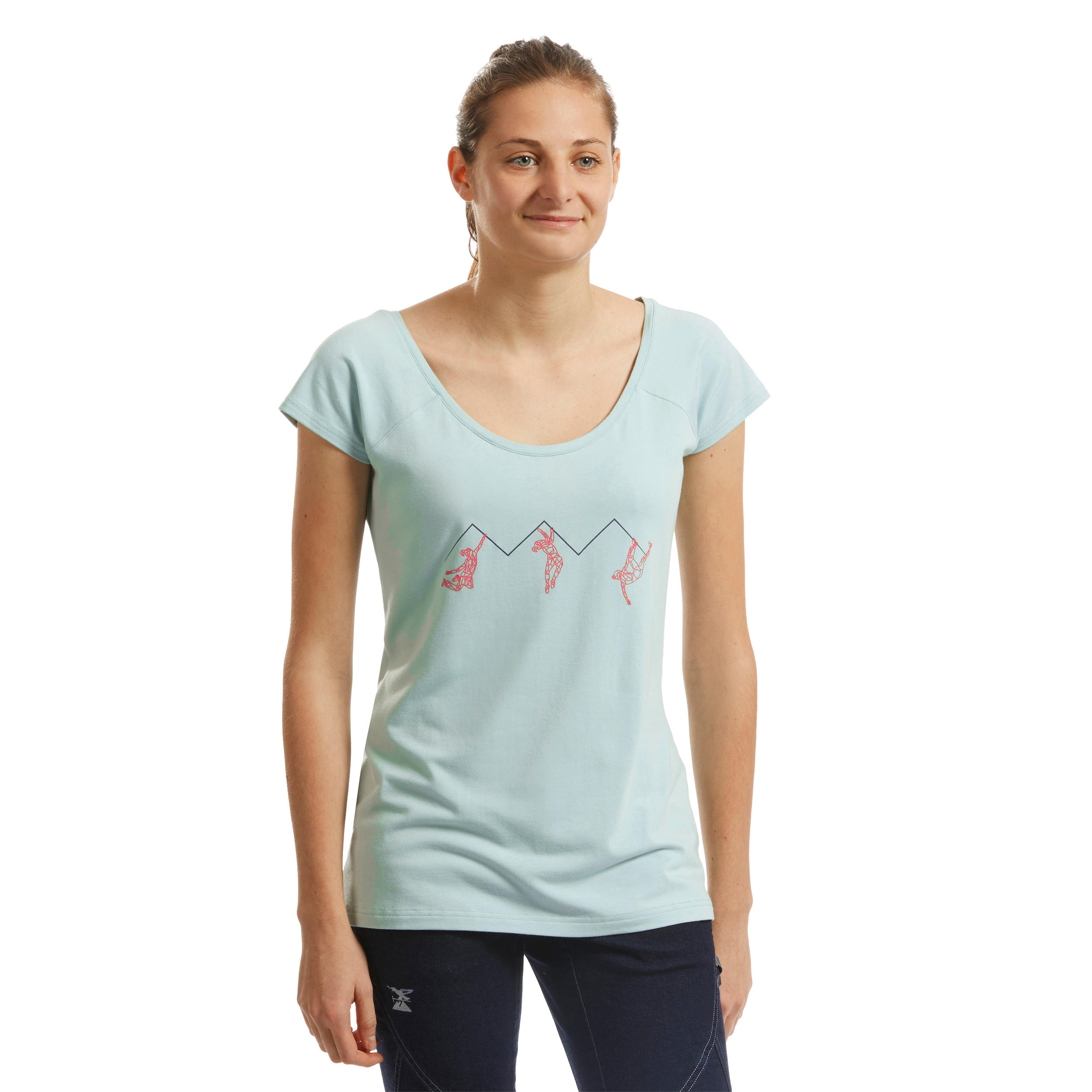 Women's Climbing Short Sleeve Stretch T-Shirt Turquoise 2/11
