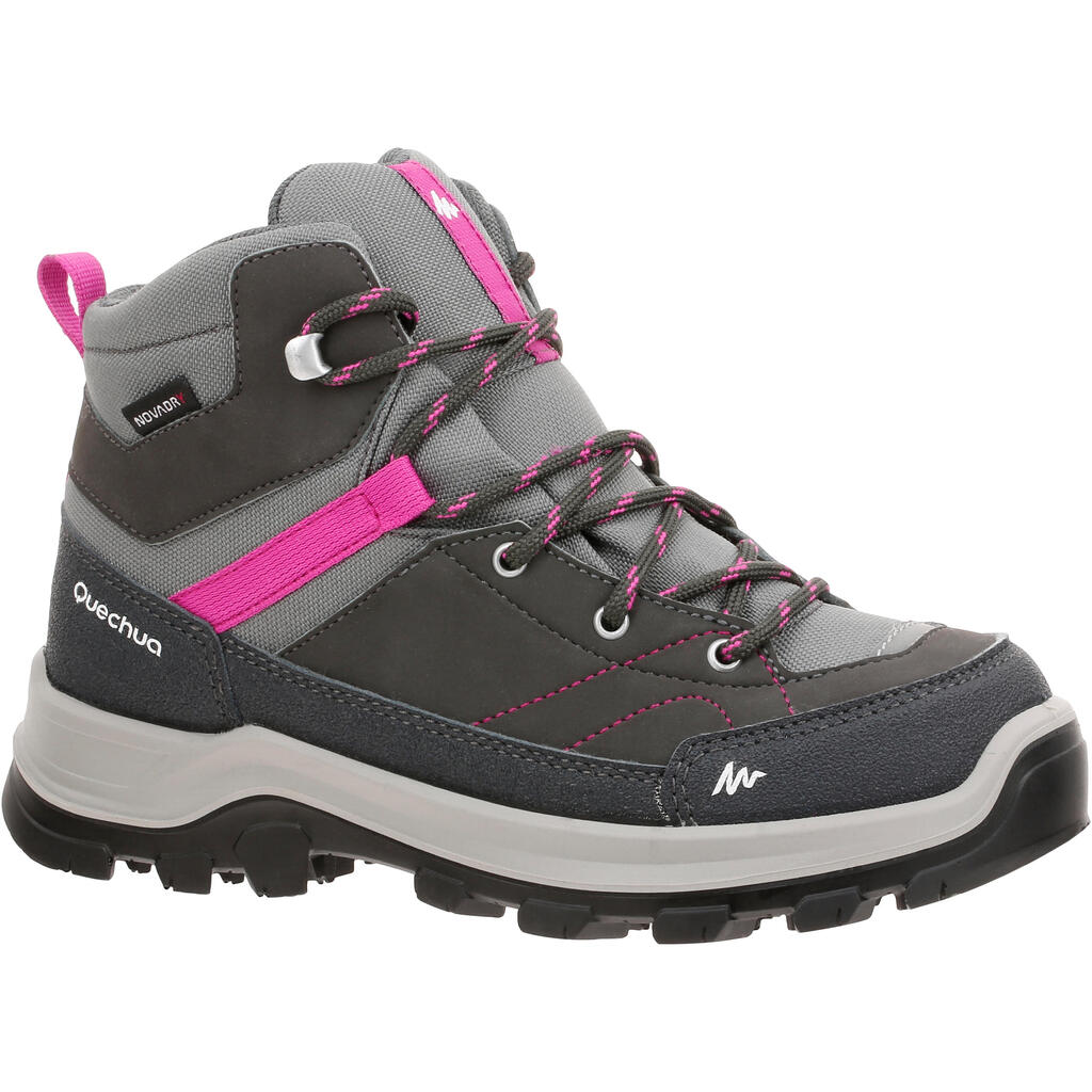 Kid's waterproof mountain walking shoes mh 500 - grey/pink 10-5