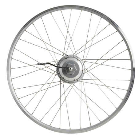 24 V elektrinio dviračio dvisienis galinis 28 col. ratas, sidabrinės spalvos