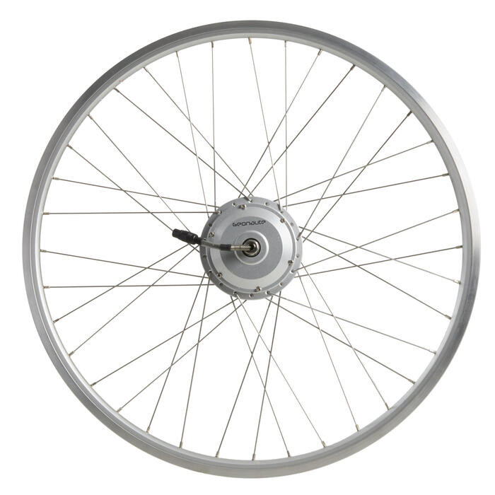 Roue velo ville à assistance electrique 28 pouces avant 24 volt Elops 7 argent ELOPS Decathlon