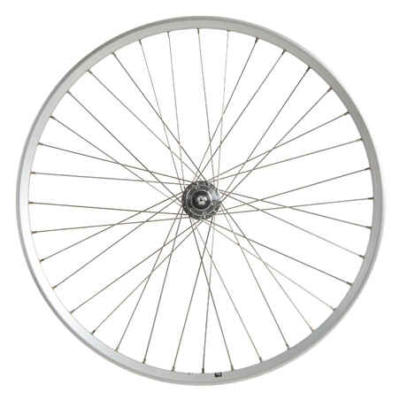 Dvisienis 28 col. miesto dviračio priekinis ratas 6 angų diskams, sidabrinės spalvos