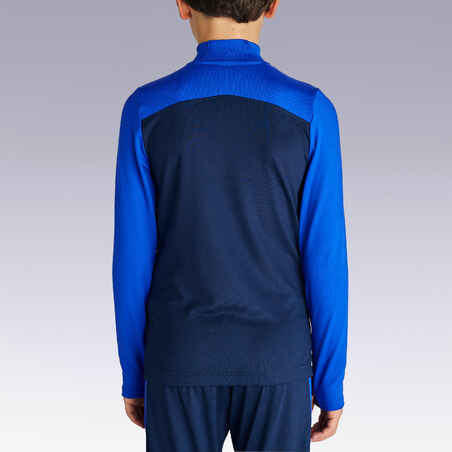 Sweatshirt Fussball T500 1/2 Zip Kinder blau/marineblau