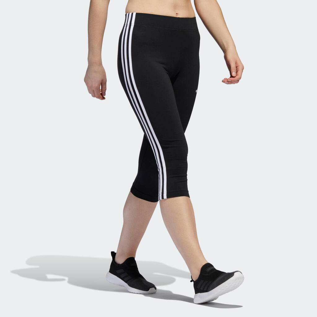 Women's Cotton Cropped Bottoms Essentials Three Stripes - Black