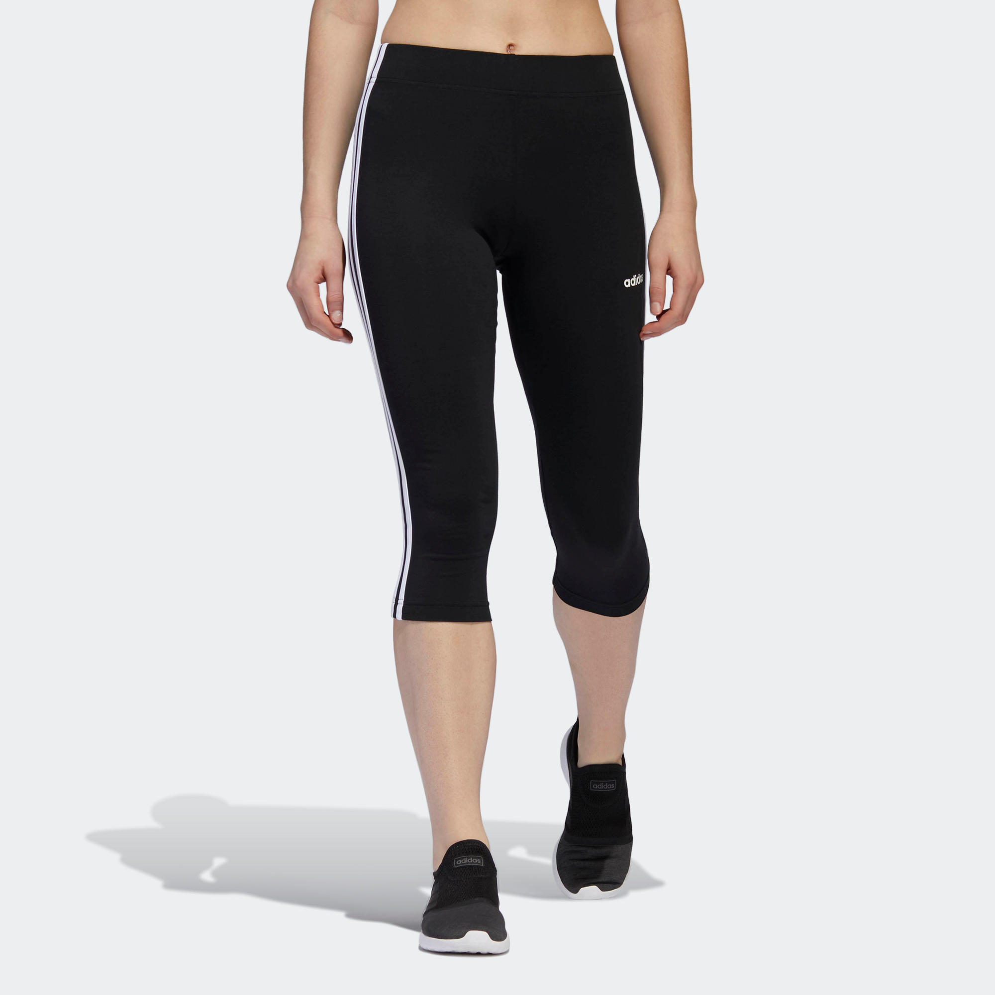 Women's Cotton Cropped Bottoms Essentials Three Stripes - Black 3/9