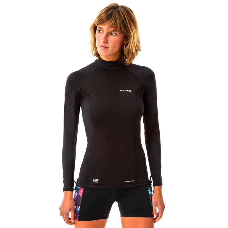 Tee shirt anti UV femme manches longues surf néoprène et polaire noir