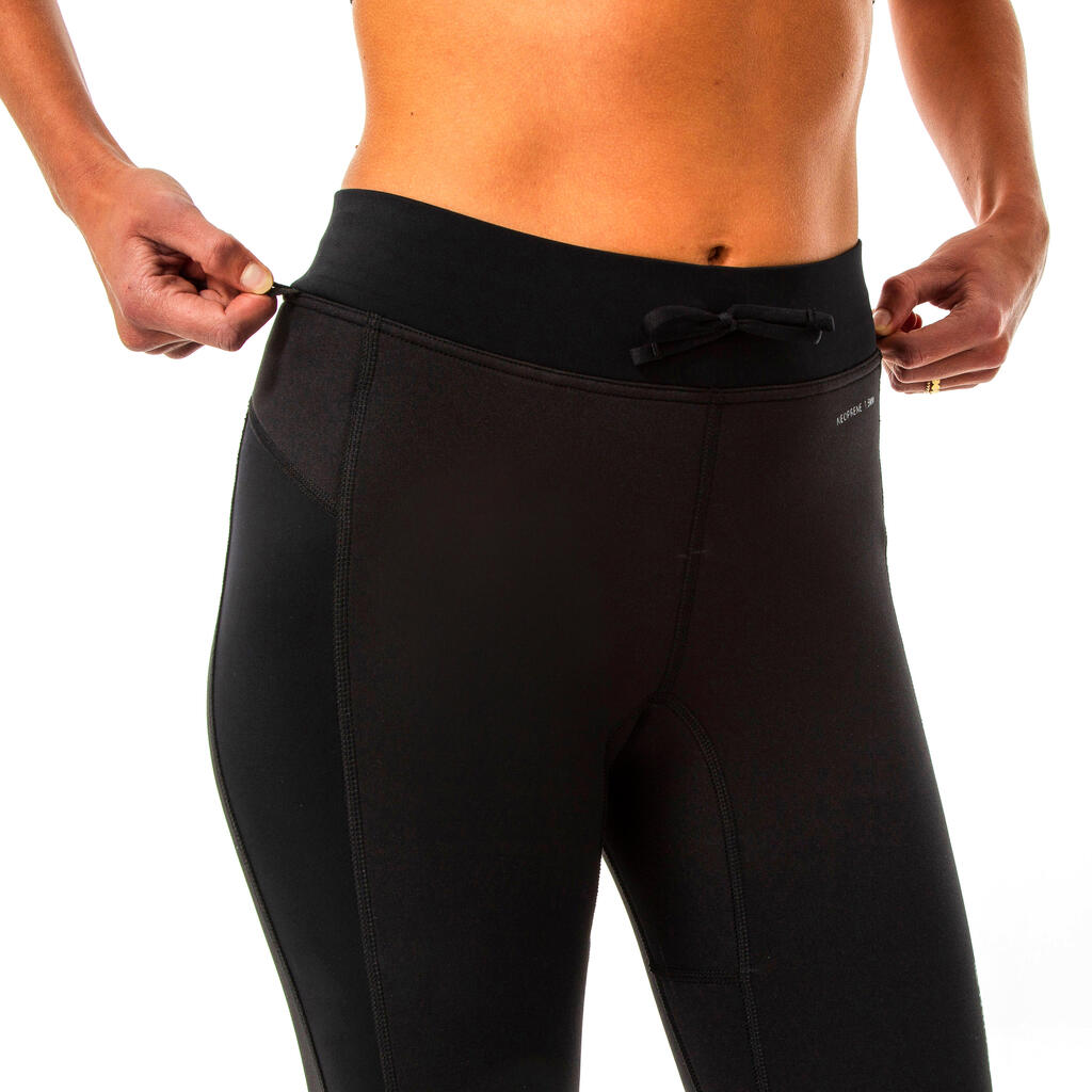 WOMEN'S ANTI-UV SURFING LEGGINGS 900 with NEOPRENE cutouts - BLACK