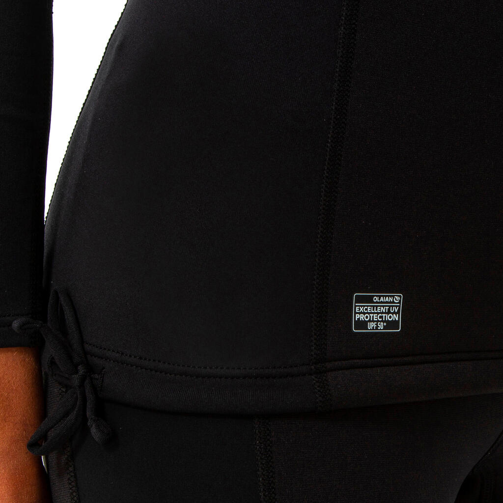 Sieviešu neoprēna un flīsa UV aizsardzības krekls ar garām piedurknēm, melns