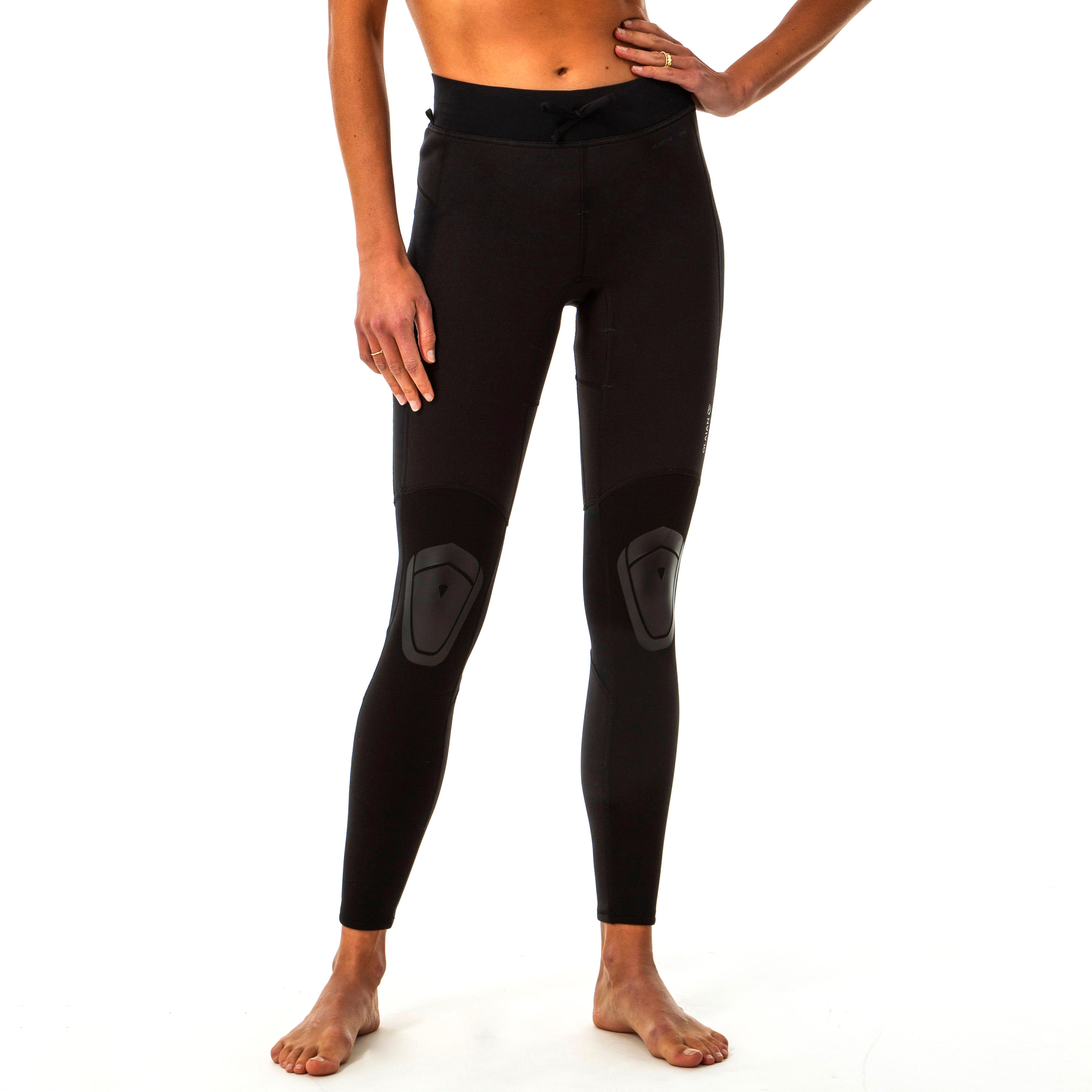 WOMEN'S ANTI-UV SURFING LEGGINGS 900 with NEOPRENE cutouts - BLACK 1/6