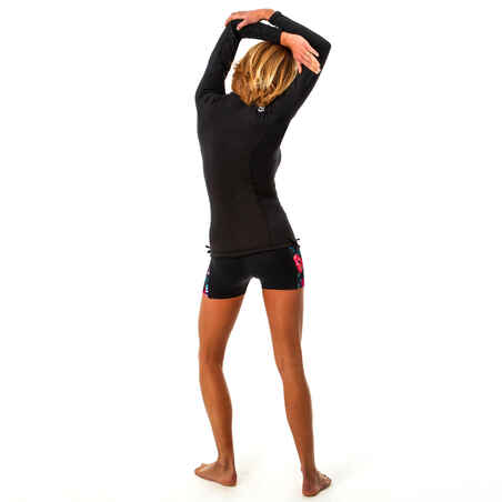 Μακρυμάνικο γυναικείο αντηλιακό T-shirt από νεοπρένιο και fleece για surf - Μαύρο